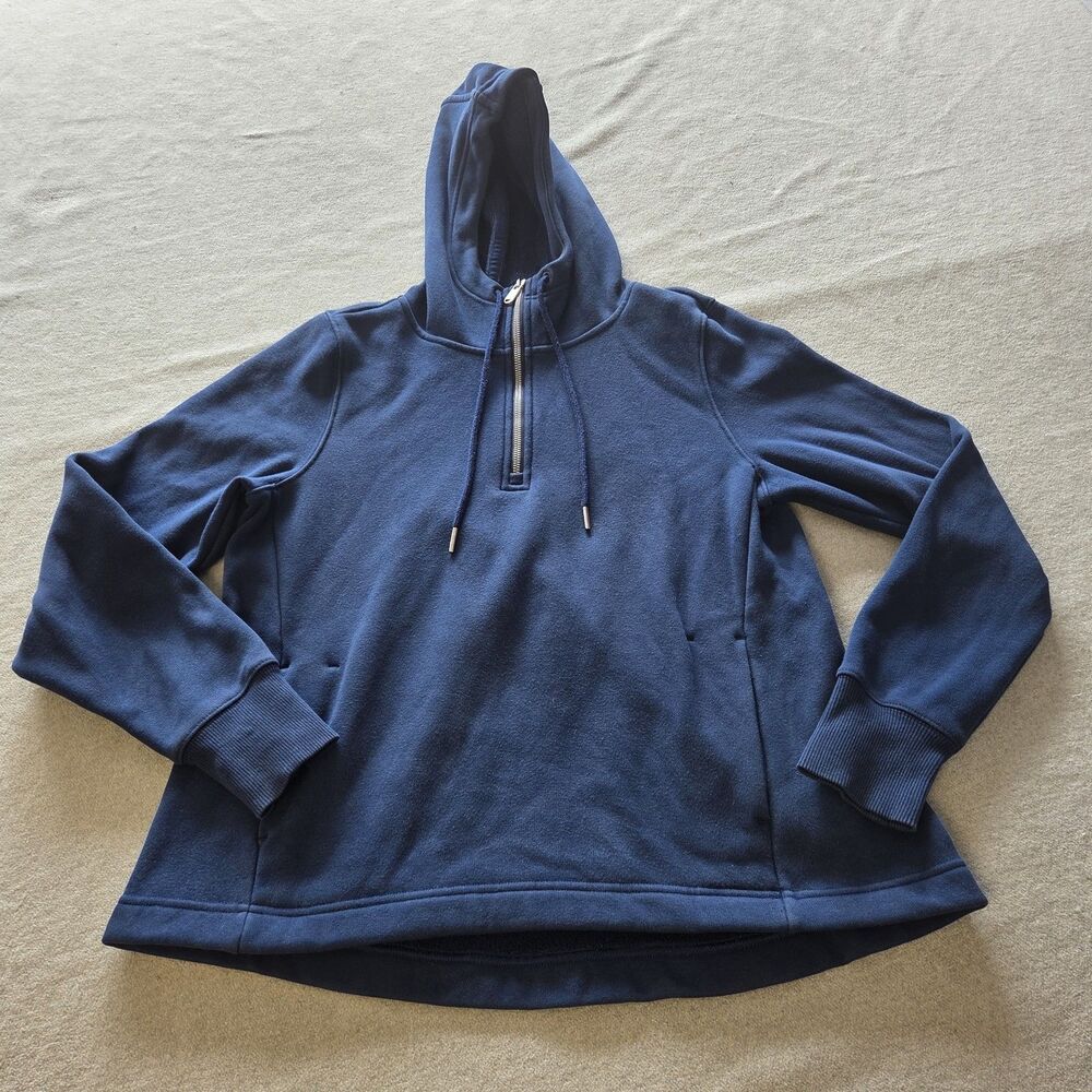 ATHLETA Cozy Karma 1/4 Zip Hoodie Small Blue Sweatshirt Softest Plush Lined